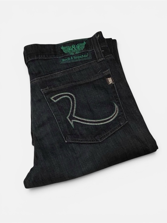 Rock & Republic Other - Rock & Republic Jeans Dark Blue 36 NEIL Button Fly Green Pocket Logo